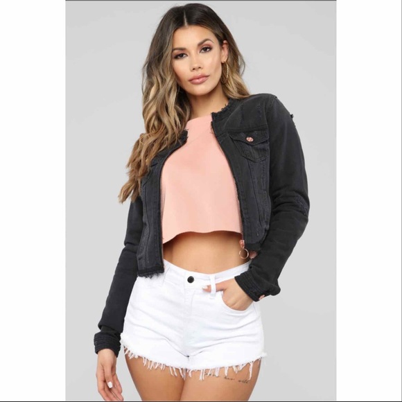 Jackets & Blazers - Distressed Black Denim Jacket Rose Gold Details